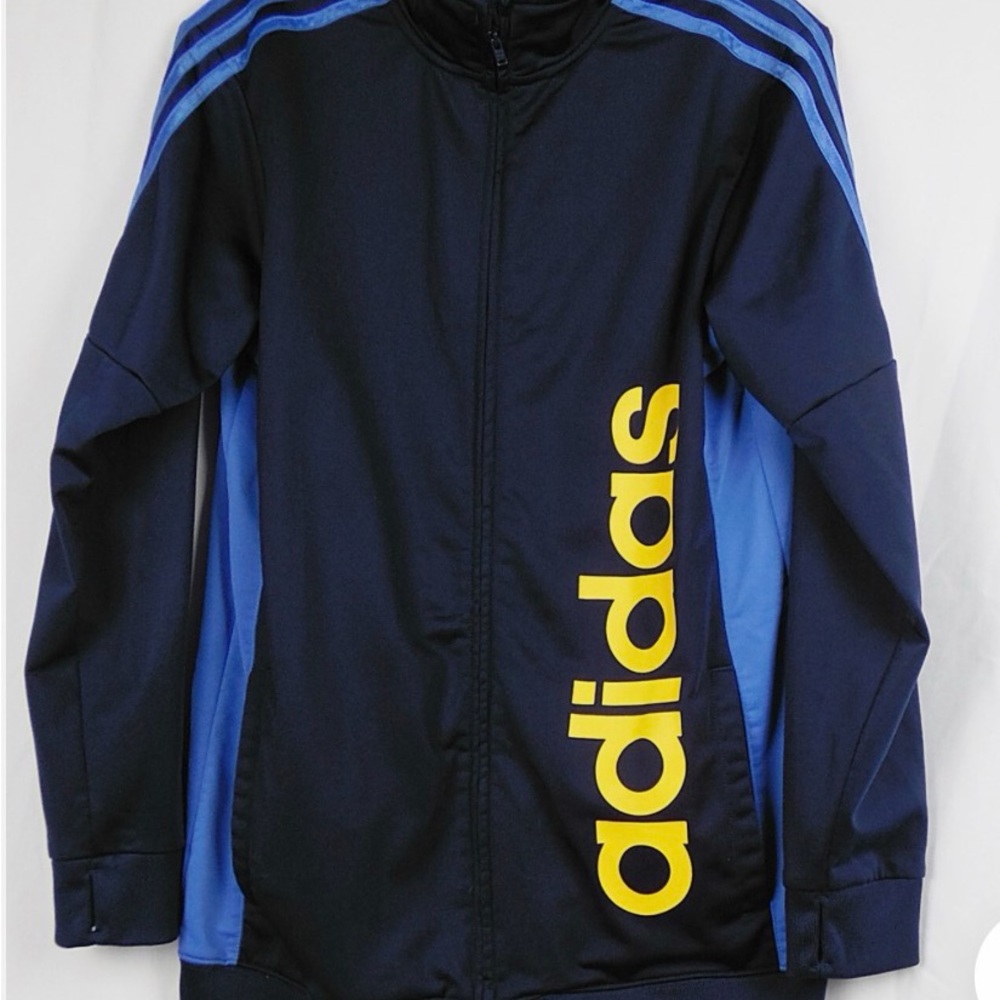 adidas Black & Blue Kids Track Jacket with Yellow Logo